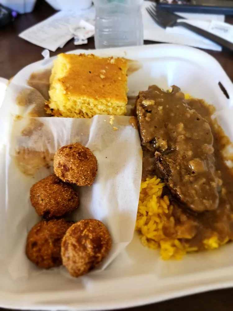 Meatloaf Yellow Rice and Hush Puppies